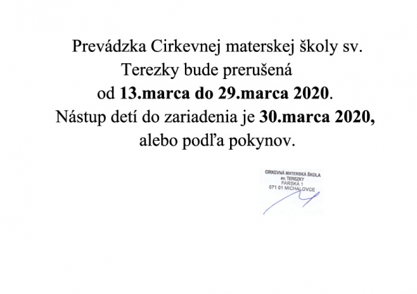 Prerušenie prevádzky materskej školy